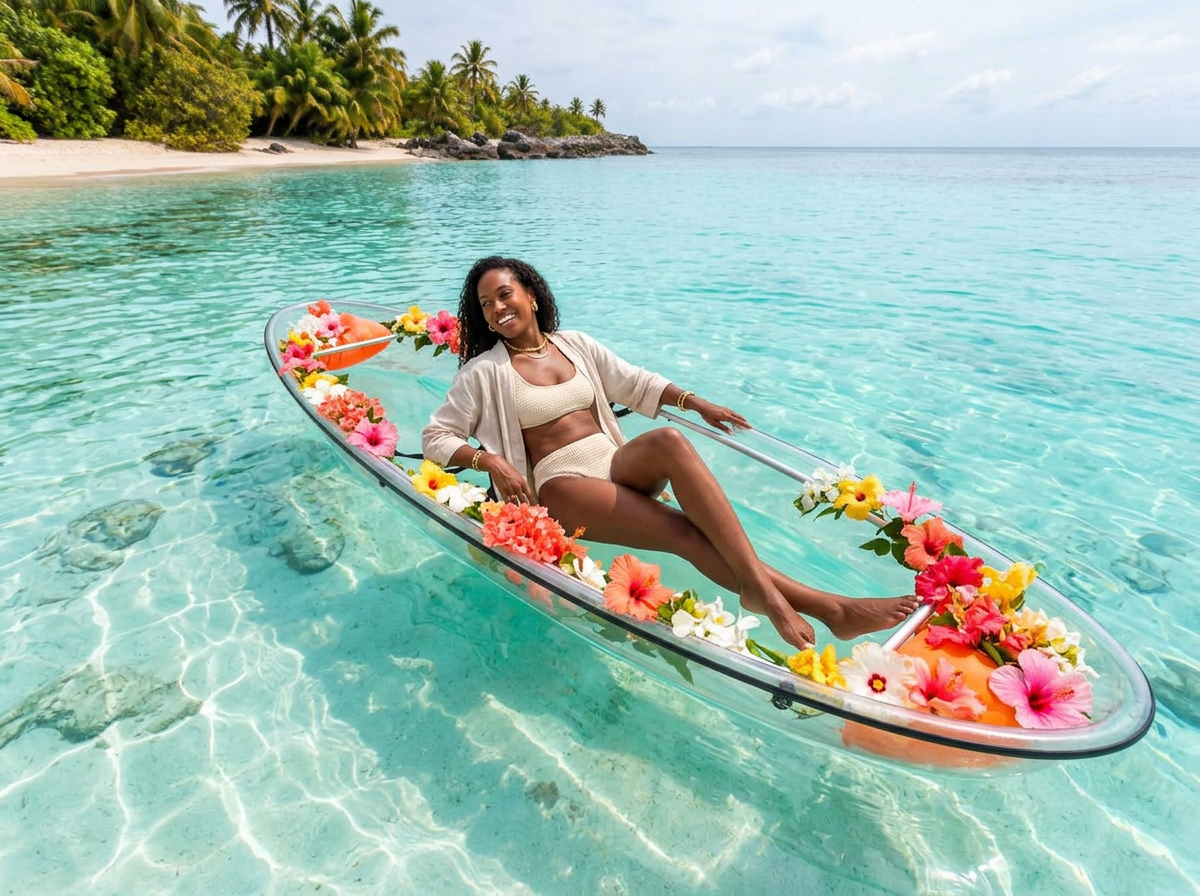 Tropical flower kayak photoshoot